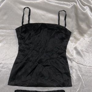 🖤gorgeous set 2 pieces sexy black suit black silk top + Kay Unger pencil silk